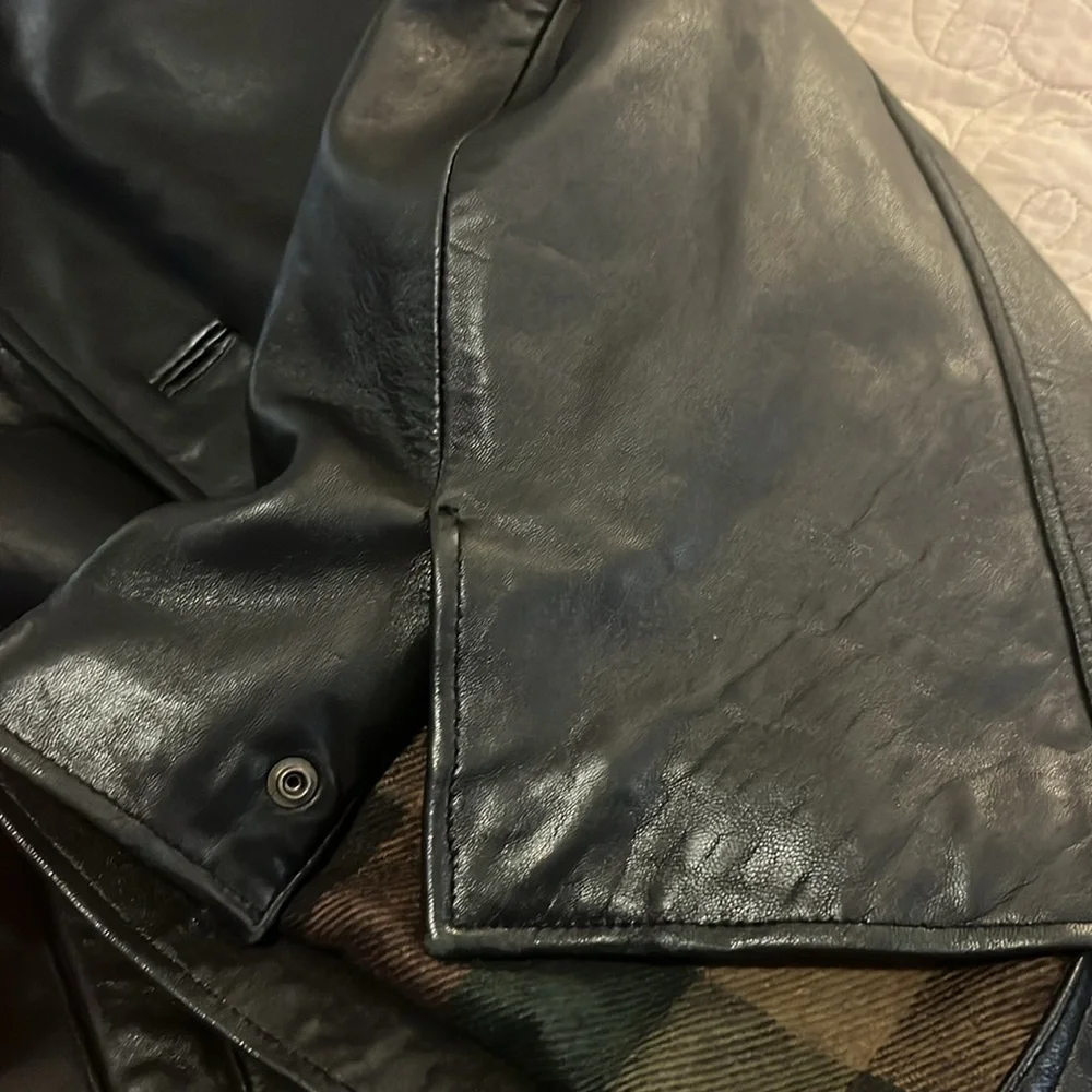 Mens Black Button Down Leather Jacket Unisex Sz 2XL